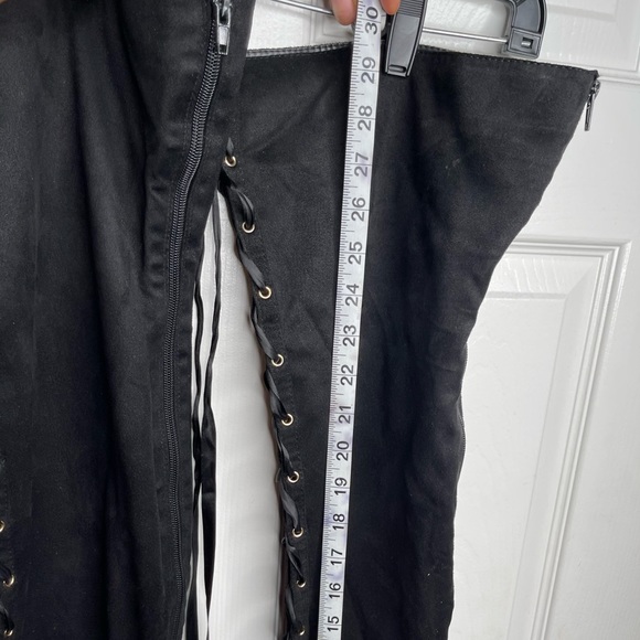 Lace Up Black Thigh High Stiletto Boots - Picture 4 of 14